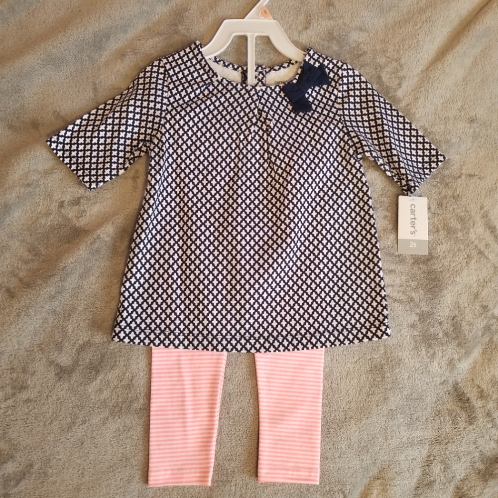 2 pc Bow Top with Striped Pants